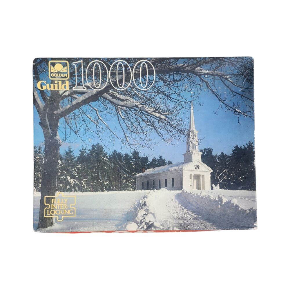 Vintage S. Sudbury MA Golden Guild 1000 Piece Jigsaw Puzzle SEALED Winter Church